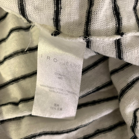 IRO Size S White Black Stripe Linen Scoop Neck T shirt