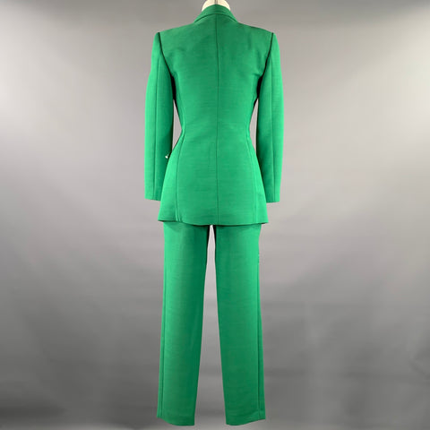 BYBLOS Taille S Costume Pantalon Vert en Mélange de Laine à Revers Crantés