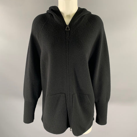 AKRIS Size M Black Cashmere Hoodie Cardigan