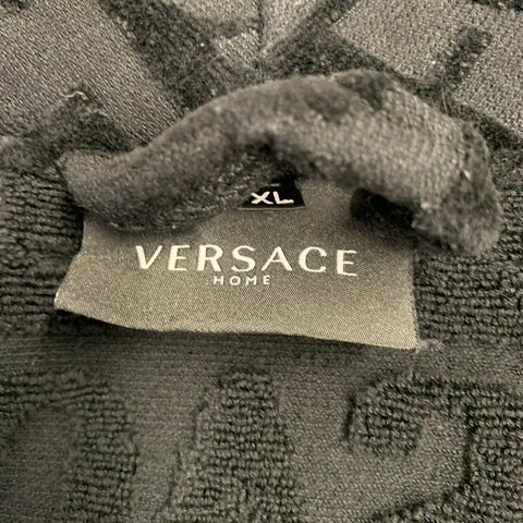 VERSACE Size XL Black Gold Textured Cotton Shawl Collar Robe