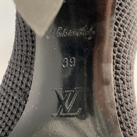 LOUIS VUITTON Size 9 Black Nylon Knit Monogram Chunky Heel Sock Boots