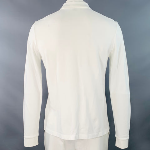 BURBERRY BRIT Size L White Embroidery Cotton Pique Contrast Trim Long Sleeve Polo