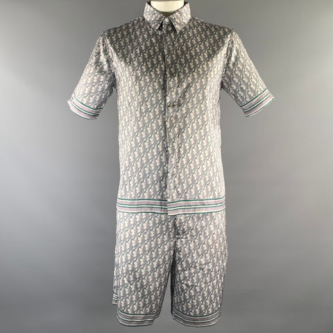 DIOR HOMME Size L Grey Green Monogram Viscose Short Sleeve Tracksuits & Sets