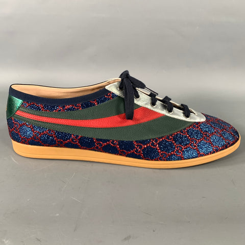 GUCCI Size 14 Blue Red A92738 14 -03H Monogram Lurex Low Top Sneakers