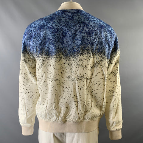 ALEXANDER MCQUEEN Size 46 Off White Blue Print Viscose Bomber Jacket