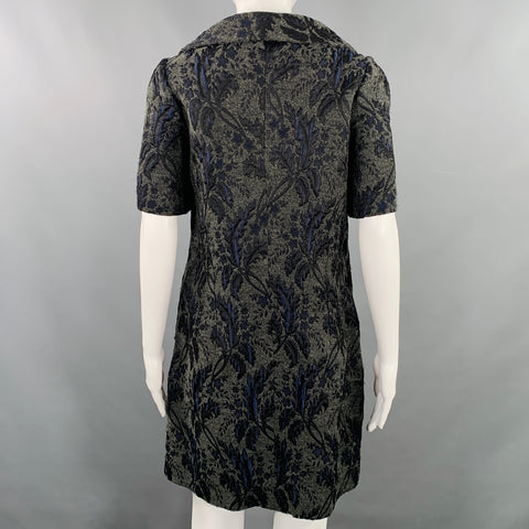 MARNI Size 2 Grey Navy Acrylic Blend Textured Short Sleeve Coat