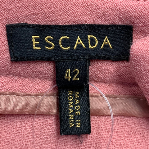 Pantalon tailleur ESCADA en crêpe de laine vierge rose taille L, avec bordure festonnée et braguette zippée