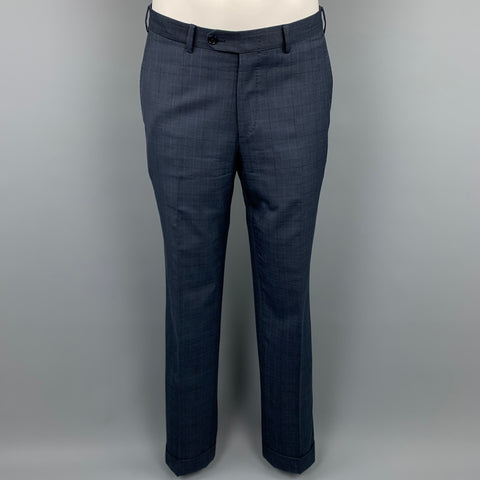 ERMENEGILDO ZEGNA Size 40 Navy Glenplaid Wool / Silk Double Breasted Suit