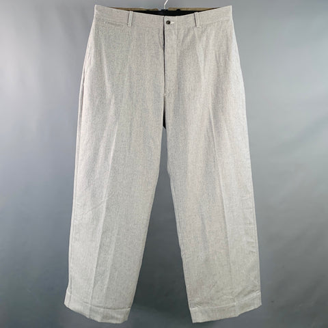 BELAFONTE Size XL Navy White Herringbone Cotton Tapered Button Fly Casual Pants