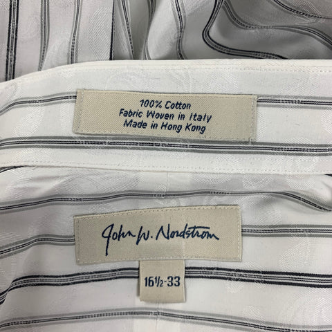 JOHN W. NORDSTROM Talla L Camisa de manga larga con puño francés Paisley blanco y negro
