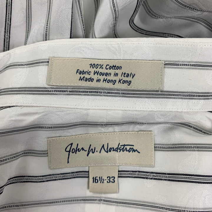 JOHN W. NORDSTROM Size L White Black Paisley French Cuff Long Sleeve Shirt