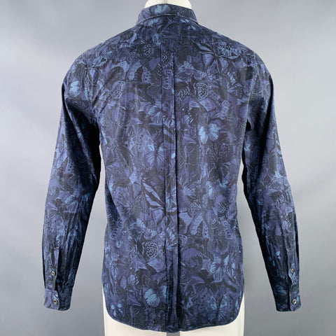 VALENTINO Size M Navy Blue Black Butterfly Cotton Button Up Long Sleeve Shirt