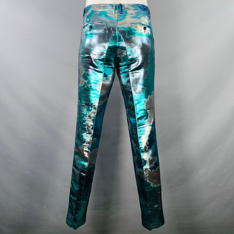 DOLCE & GABBANA Silicia Size 46 Blue Silver Metallic Marbled Polyester Silk 3 Piece Suit