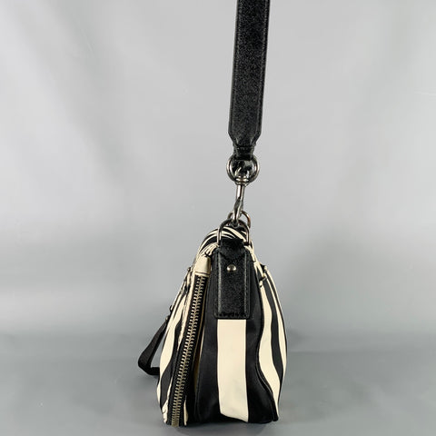 MARC JACOBS Trooper Nomad Black Cream Stripe Nylon Leather Cross Body Handbag