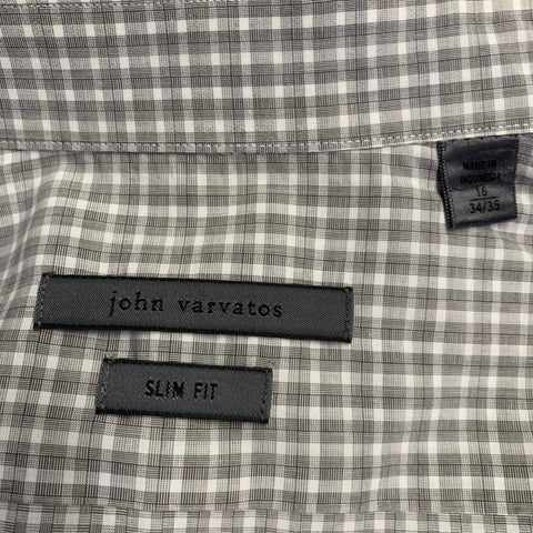 JOHN VARVATOS Size L Grey White Checkered Cotton Long Sleeve Shirt