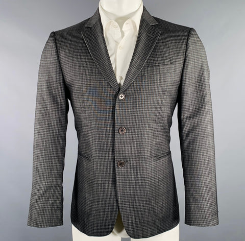 JOHN VARVATOS Size 38 Charcoal Black Checkered Wool Silk Sport Coat