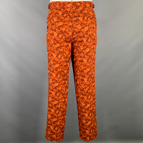 PAUL STUART Size 34 Brick Brown Ginkgo Print Cotton  Dress Pants