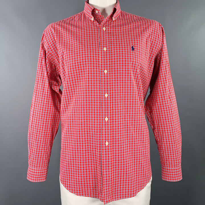 RALPH LAUREN Size L Red Blue Window Pane Cotton Button Down Long Sleeve Shirt