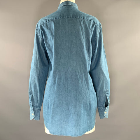 LORO PIANA Size M Blue Pointed Collar Blouse