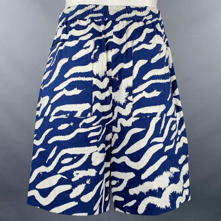 PRABAL GURUNG Size M Blue White Lines Graphic Bermuda Shorts