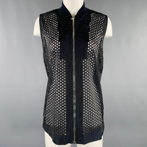 ALEXANDER WANG Size 0 Navy Polyester Perforated Zip Up Vest