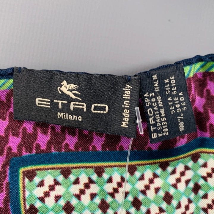 ETRO Multi Color Mixed Geometric Pattern Silk Pocket Square
