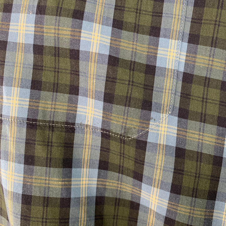 LUCIANO BARBERA Size 44 Blue Olive Plaid Cotton One Pocket Long Sleeve Shirt