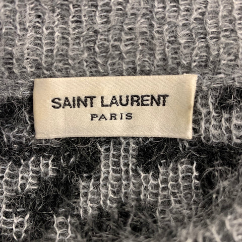 SAINT LAURENT 2019 Size L Grey Black Zig Zag Wool Blend Crew Neck Sweater