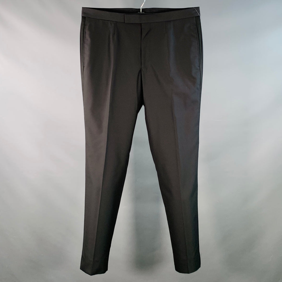 ERMENEGILDO ZEGNA Size 36 Black Wool Silk Flat Front Tapered Dress Pants