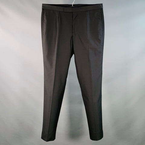 ERMENEGILDO ZEGNA Size 36 Black Wool Silk Flat Front Tapered Dress Pants