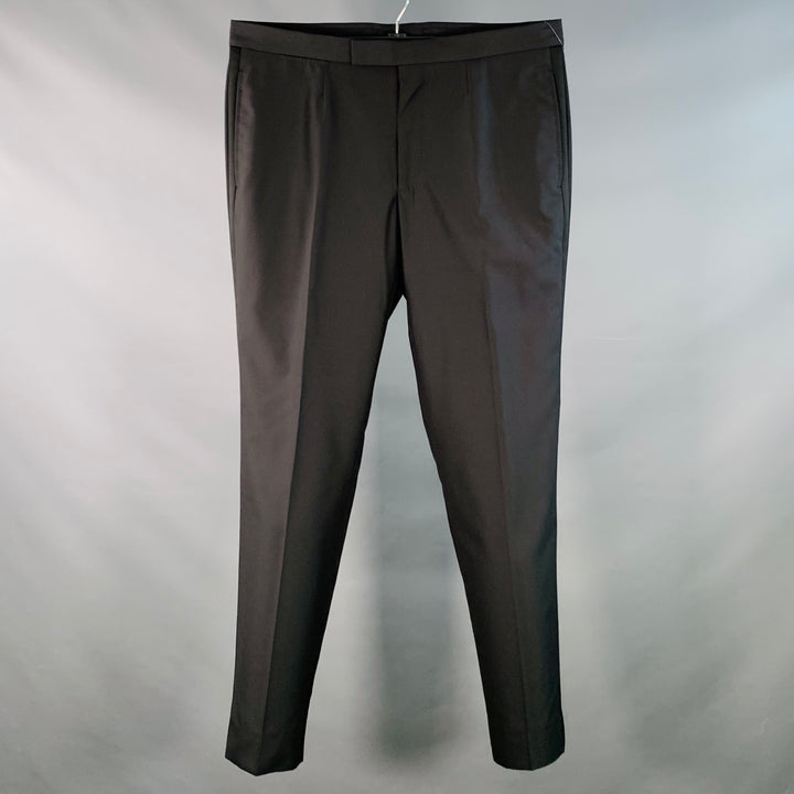ERMENEGILDO ZEGNA Size 36 Black Wool Silk Flat Front Tapered Dress Pants