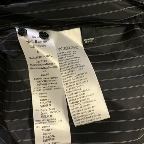 NEIL BARRETT AW2021 Size L Black White Pinstripe Viscose &  Cupro Long Sleeve Shirt
