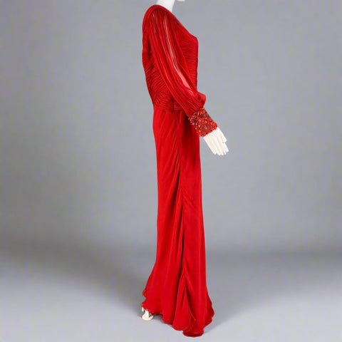 MONIQUE LHUILLIER Size M Red One Shoulder Gown