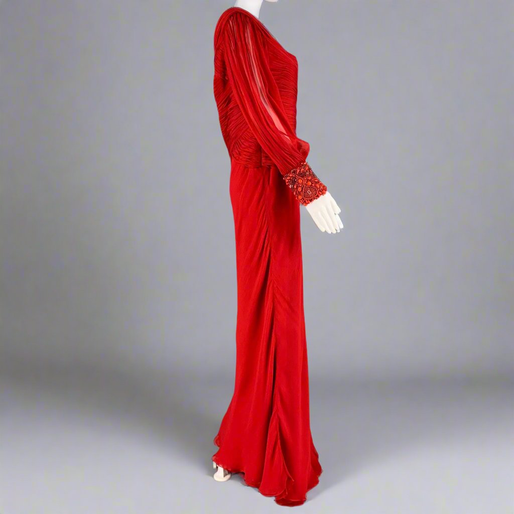 MONIQUE LHUILLIER Size M Red One Shoulder Gown  Sui Generis Designer  Consignment