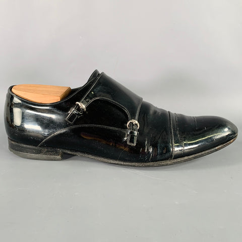 GUCCI Size 9.5 Black Double Monk Strap Lace-Up Shoes