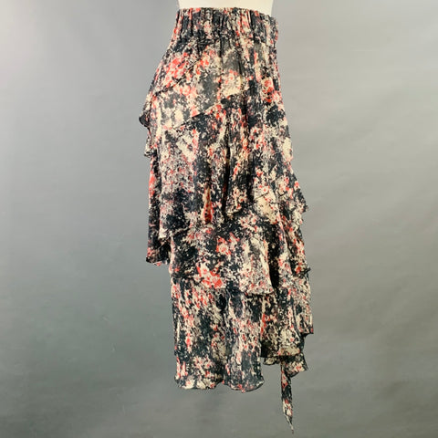 ISABEL MARANT ETOILE Size S Black Red White Chiffon Abstract Tiered Skirt
