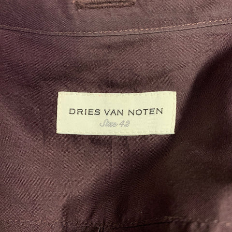 DRIES VAN NOTEN Size L Brown Burgundy Silk Beaded French Cuff Shirt