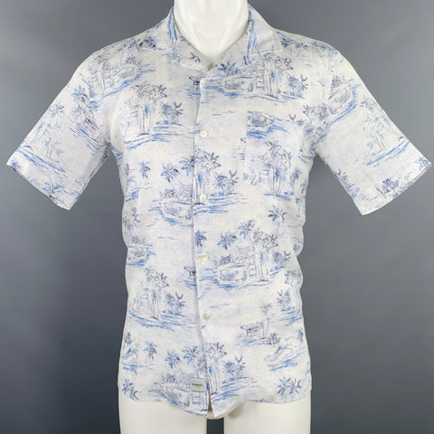 HARTFORD Size M White Blue Linen Camp Short Sleeve Shirt
