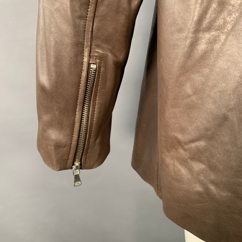 NOUR HAMMOUR Size M Brown Lambskin Leather Oversized Zip Up Jacket