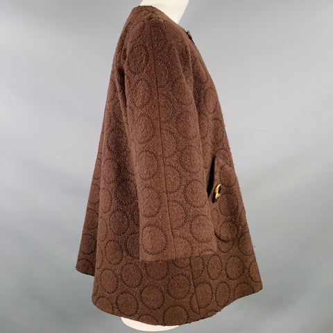LIZ LOGIE Size 6 Brown Wool Blend Embroidered Circles Raglan Jacket