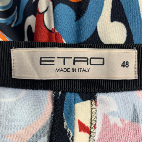ETRO Size L Black Multi Color Viscose Blend Abstract Floral Tapered Dress Pants