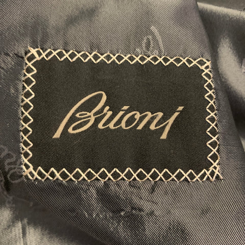 BRIONI Size 42 Regular Grey Black Glenplaid Wool Silk Blend Peak Lapel Suit