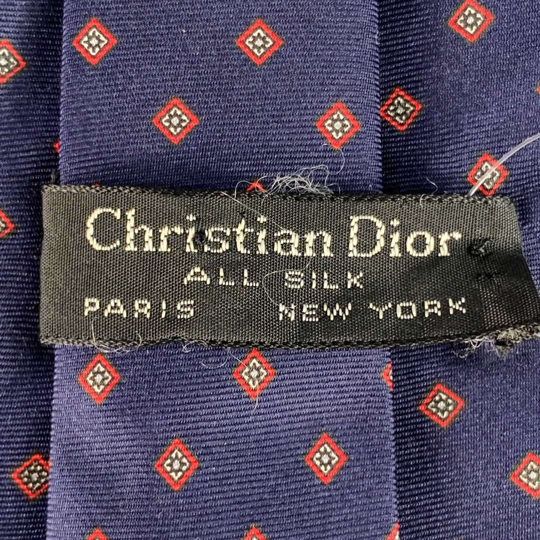 CHRISTIAN DIOR Navy Red Diamond Silk Tie