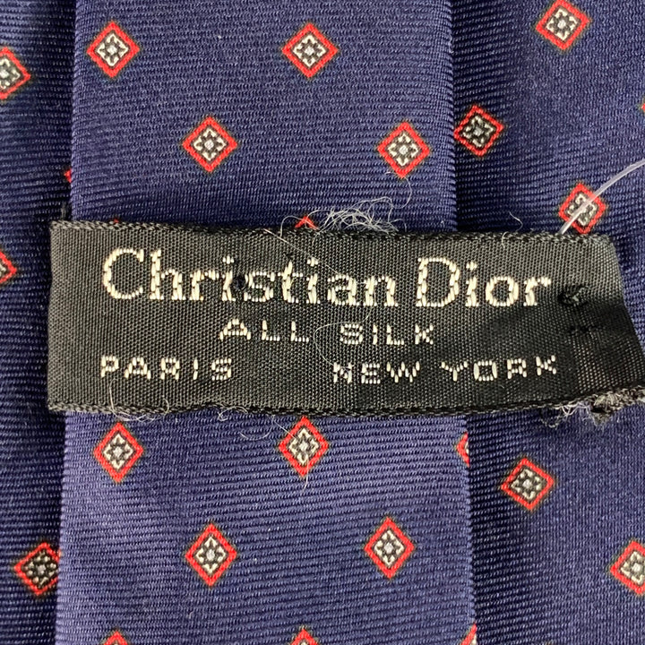 CHRISTIAN DIOR Navy Red Diamond Silk Tie