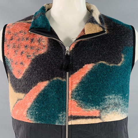 FOLK x TOM HAMMICK Winter 2023 Size XL Black Multi Color Abstract Wool Blend Fleece Vest