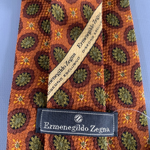 ERMENEGILDO ZEGNA Brown Olive Abstract Silk Tie