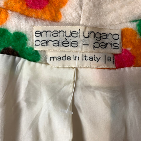 EMANUEL UNGARO Size 8 Beige Orange & Green Floral Button Up Coat