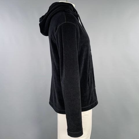 MONCLER Size L Black Terrycloth Cotton Hooded Sweatshirt