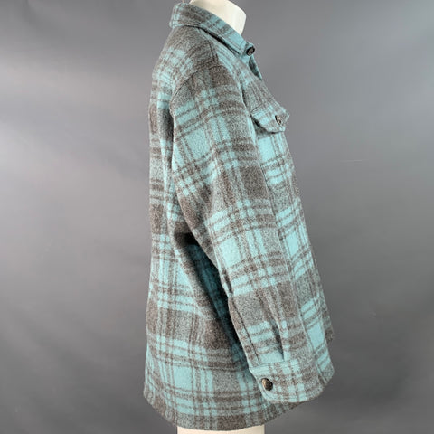 AMI by ALEXANDRE MATTIUSSI Size XS Blue Grey Plaid Oversized Shirt Jacket