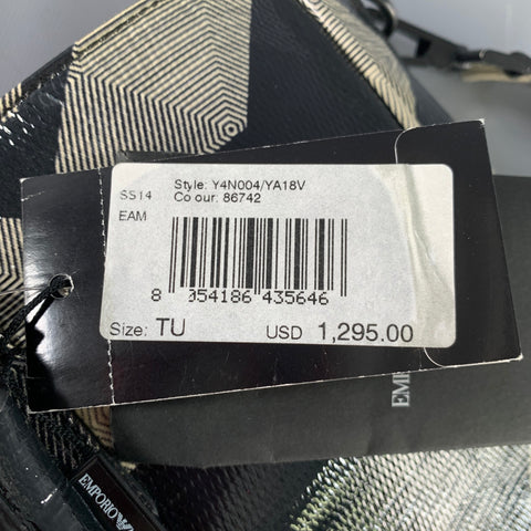 EMPORIO ARMANI Size Black Grey Beige Print Leather Tote Bag